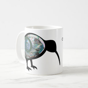 NEW ZEALAND KIWI BLACK PAUA FERN KORU ANPASSNINGSB KAFFEMUGG