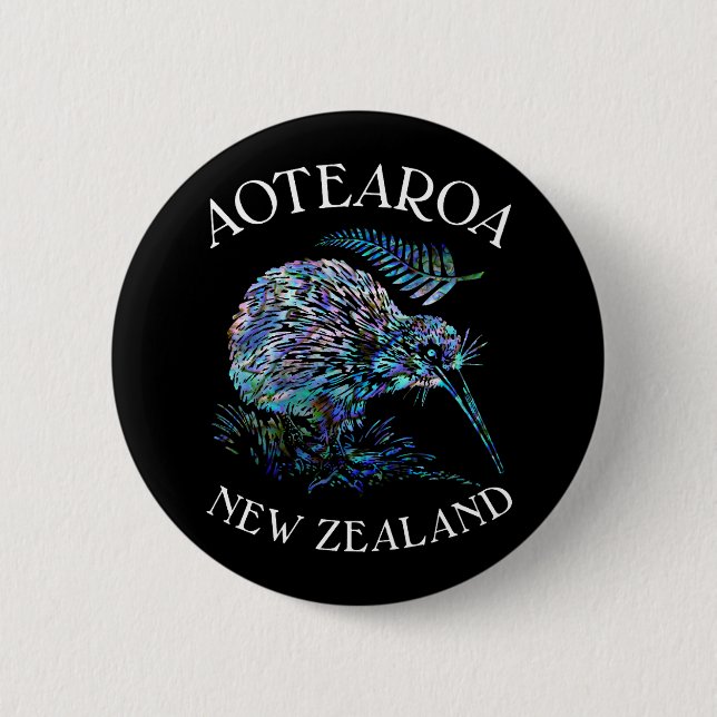 NEW ZEALAND KIWI PAUA 6 CM ROUND BADGE KNAPP (Framsida)