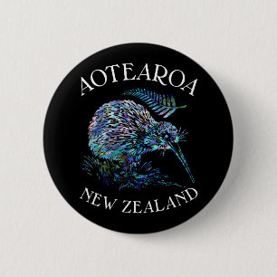 NEW ZEALAND KIWI PAUA 6 CM ROUND BADGE KNAPP