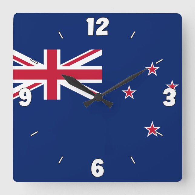 New Zealand National Flagga Patriotic Fyrkantig Klocka (Framsida)