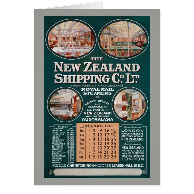 New Zealand Shipping Co. Vintage affisch Hälsningskort (Framsidan)