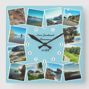 New Zealand Travel 12 Anpassningsbars Photo Collag Fyrkantig Klocka