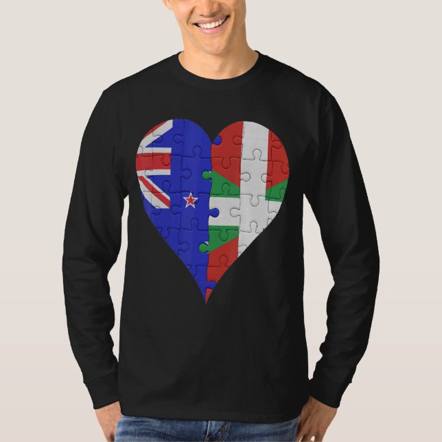 New Zealander Baskque Flagga Heart T Shirt (Framsida)