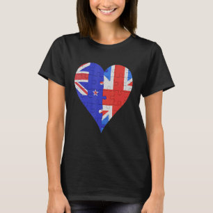 New Zealander British Flagga Heart T Shirt