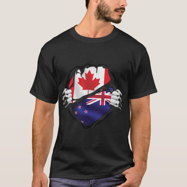 New Zealander Canadian Händer Ripping Roots Flagga T Shirt (Framsida)