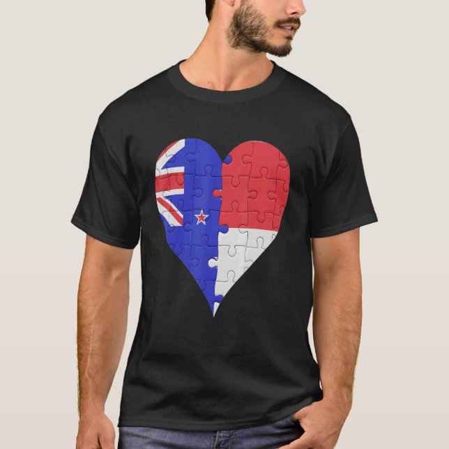 New Zealander indonsian Flagga Heart T Shirt (Framsida)