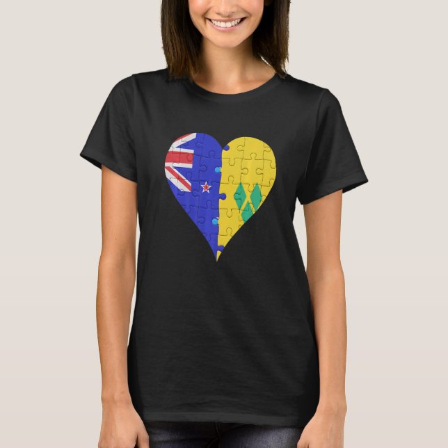 New Zealander Saint Vincitan Flagga Heart T Shirt (Framsida)
