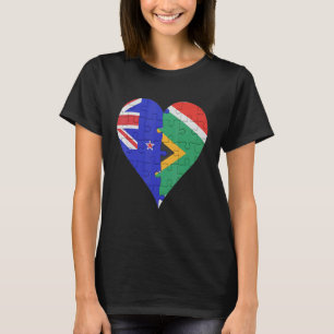 New Zealander South African Flagga Heart T Shirt