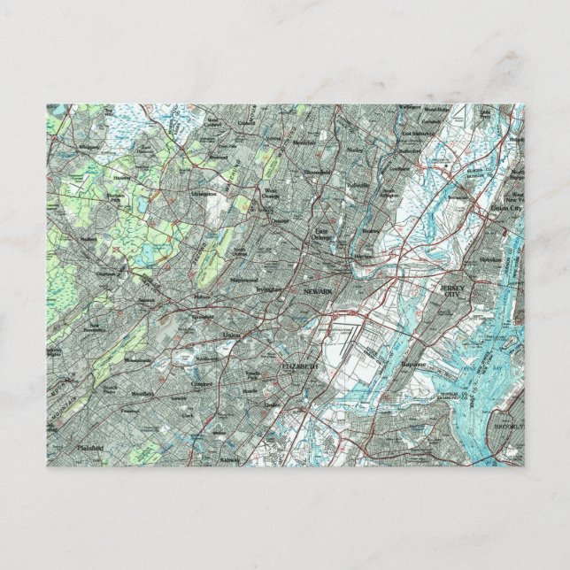 Newark NJ och Området kring Karta (1986) Vykort (Framsida)