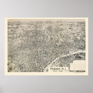 Newark, NJ Panoramic Karta - 1895 Poster