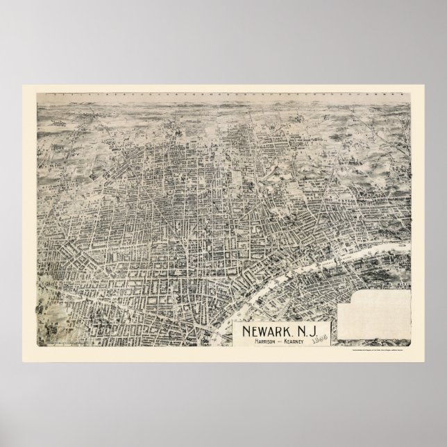 Newark, NJ Panoramic Karta - 1895 Poster (Framsidan)