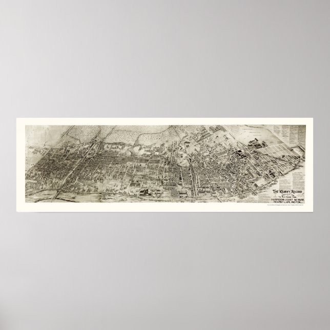 Newark, NJ Panoramic Karta - 1907 Poster (Framsidan)
