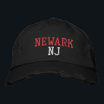 NEWARK NJ Red and White on Black Vintage Stil Broderad Keps<br><div class="desc">NEWARK NJ Red and White embroidery on Black distled vintage stil bomull hat. Embroidery är anpassade till andra färg-alternativ genom att klicka på knappen "Redigera design" verktyg. Du kan också välja färg på huvudobjektssidan.</div>