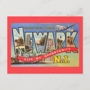 Newark NJ Staden för möjligheter Retro Vykort