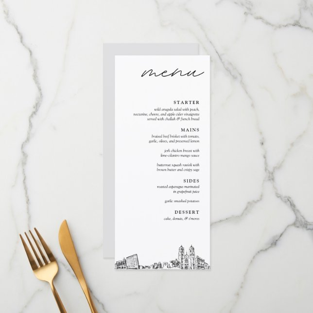 Newark Skyline Modern Bröllop Dinner Menu Meny (Fram/Back In Situ)