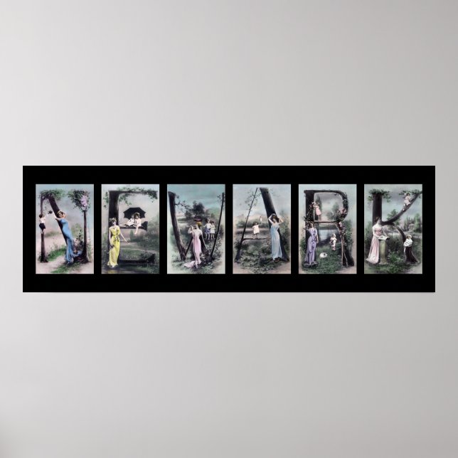 NEWARK Vintage Alphabet Brev Namn Art Poster (Framsidan)
