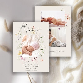 Newborn Ivory WildblomPhoto Collage Girl Birth Meddelande