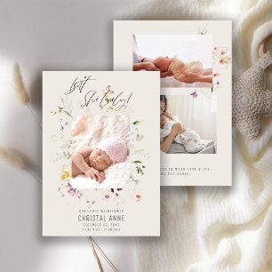 Newborn Ivory WildblomPhoto Collage Girl Birth Meddelande