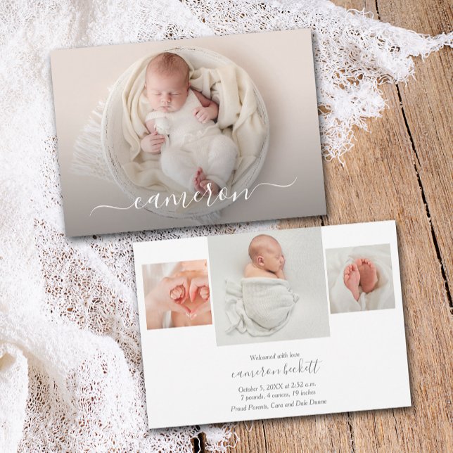 Newborn Photo Collage Tillkännagivande för födelse Meddelande (Newborn photo collage birth announcements PRINTED & INSTANT DOWNLOAD)