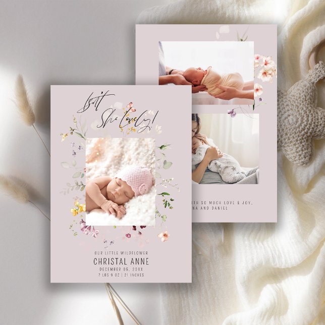 Newborn WildblomPhoto Collage Lilac Girl Birth Meddelande (Skapare uppladdad)