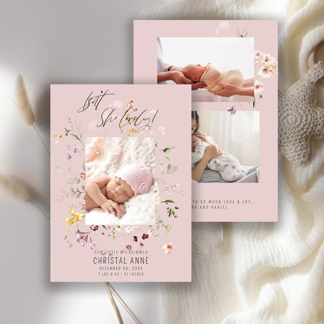 Newborn WildblomPhoto Collage Rosa Girl Girl Birth Meddelande (Skapare uppladdad)