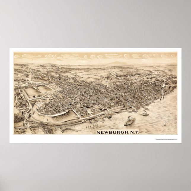 Newburgh, NY Panoramic Karta - 1900 Poster (Framsidan)