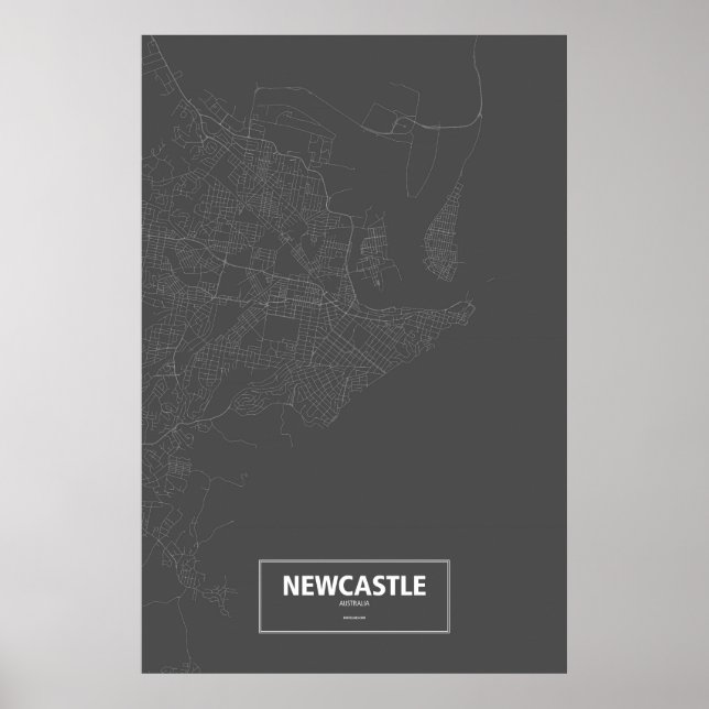 Newcastle, Australien (vit på svart) Poster (Framsidan)
