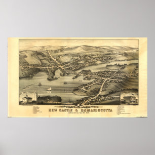 Newcastle & Damariscotta Maine 1878 Panoramic Kart Poster