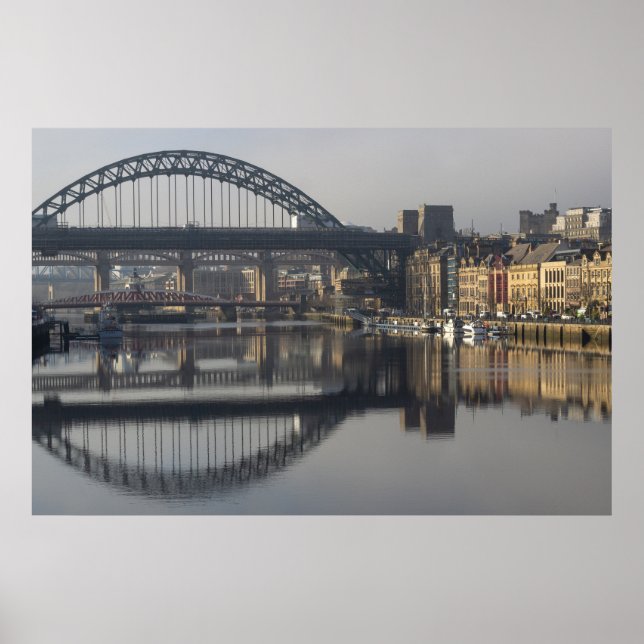Newcastle Quayside och Tyne Bridge Poster (Framsidan)
