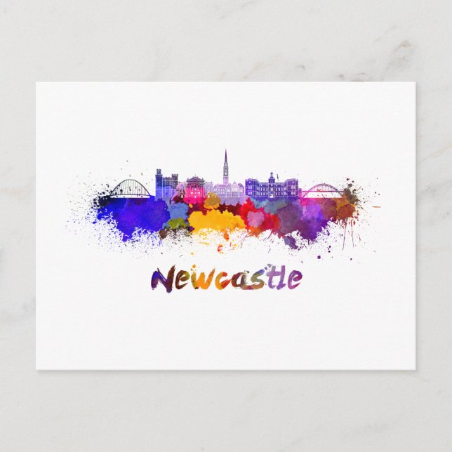 Newcastle skyline in watercolor vykort (Framsida)