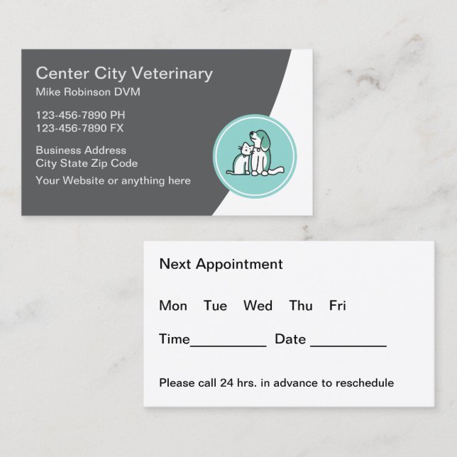 Newest Animal Hospital Appointment Business Cards Visitkort (Fram/baksida)