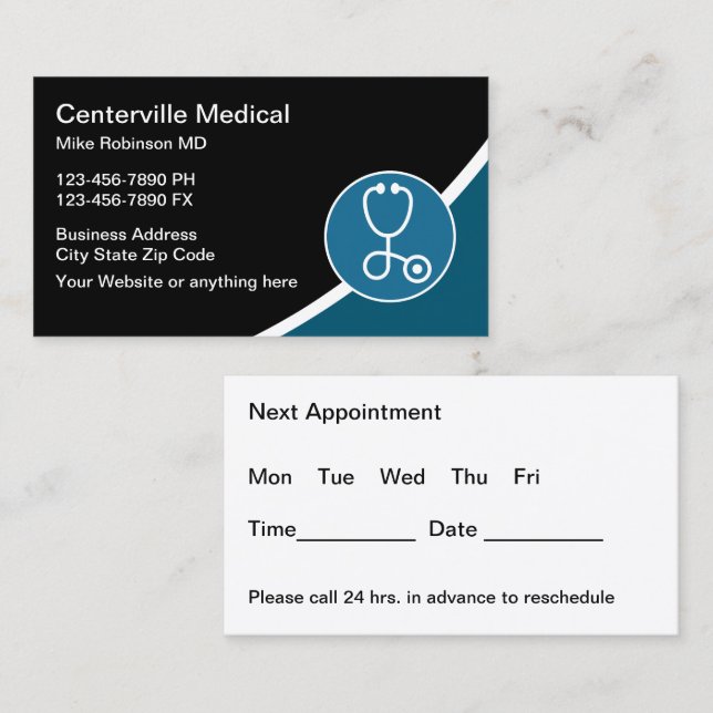 Newest Medical Appointment Business Cards Visitkort (Fram/baksida)