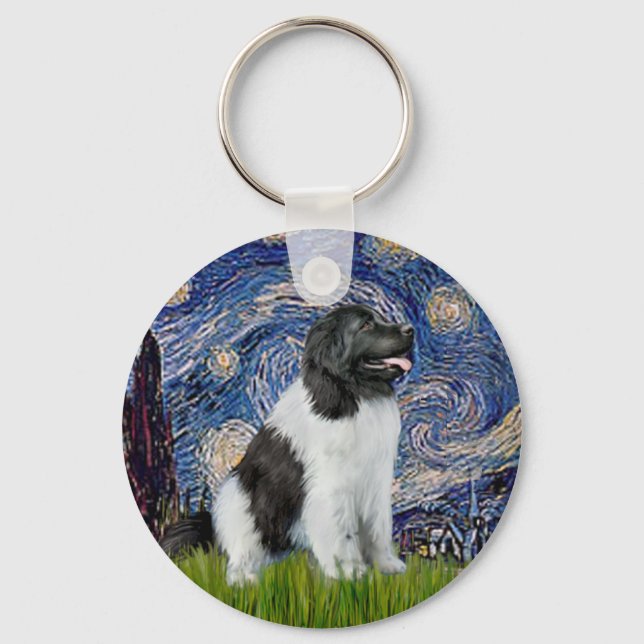 Newfie Landseer - Starry Night Nyckelring (Framsida)