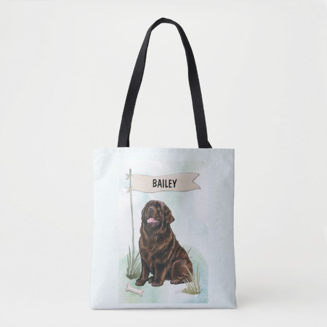 Newfoundland Akvarell Personlig Hund Tygkasse (Framsida)