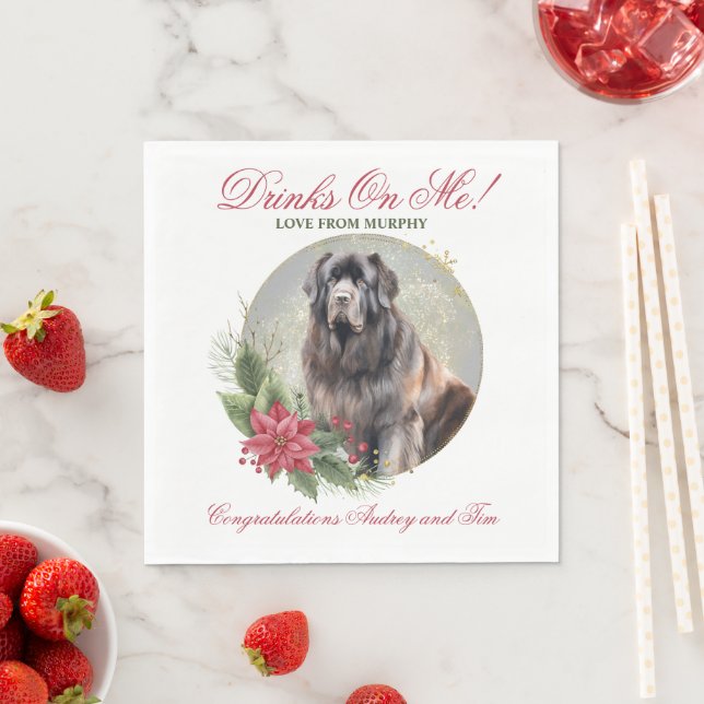 Newfoundland Bröllop Napkins with Hundar Photo Pappersservett (Insitu)