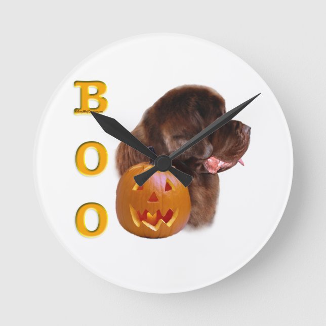 Newfoundland Brown Halloween BOO Rund Klocka (Framsida)