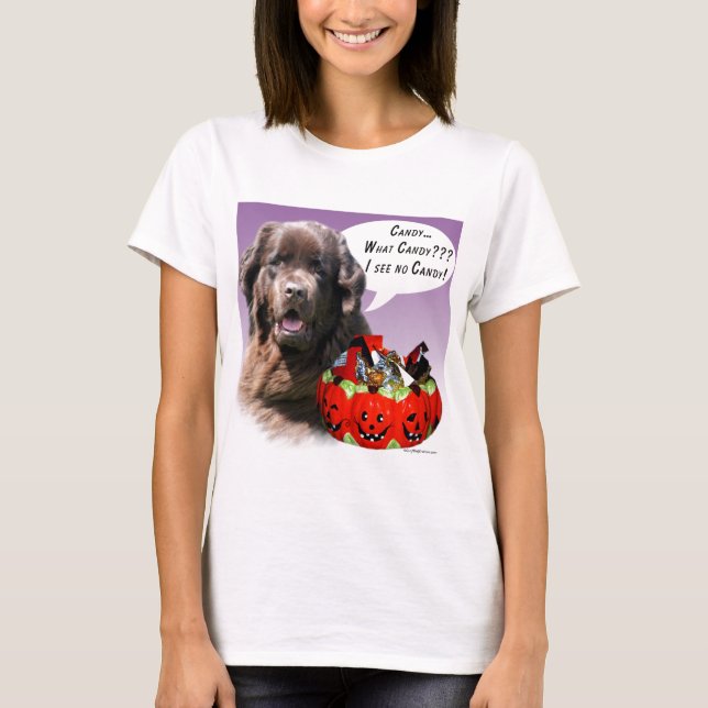 Newfoundland (brun) Halloween Candy T Shirt (Framsida)