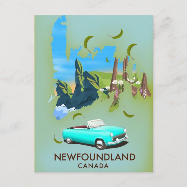 Newfoundland Canada karta-reseaffisch Vykort (Framsida)