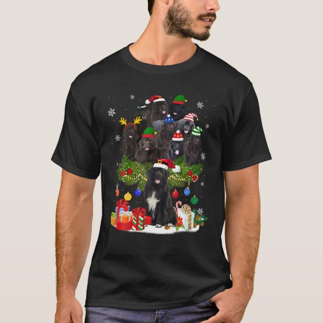 Newfoundland Christmas Tree Lights Funny Dog Xmas T Shirt (Framsida)
