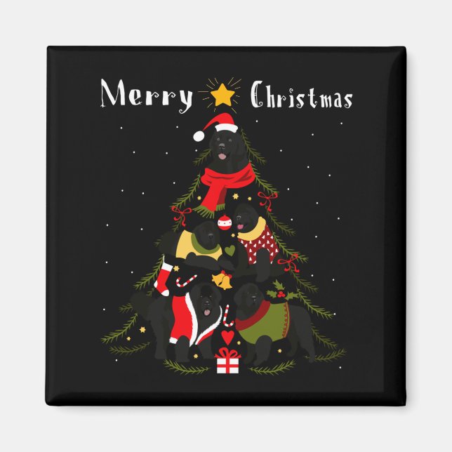 Newfoundland Christmas Tree Xmas Dog Lover  Magnet (Framsidan)