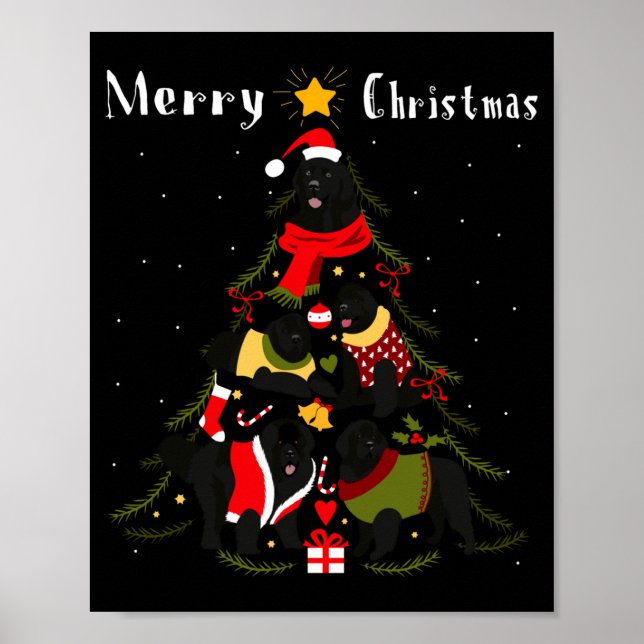 Newfoundland Christmas Tree Xmas Dog Lover  Poster (Framsidan)