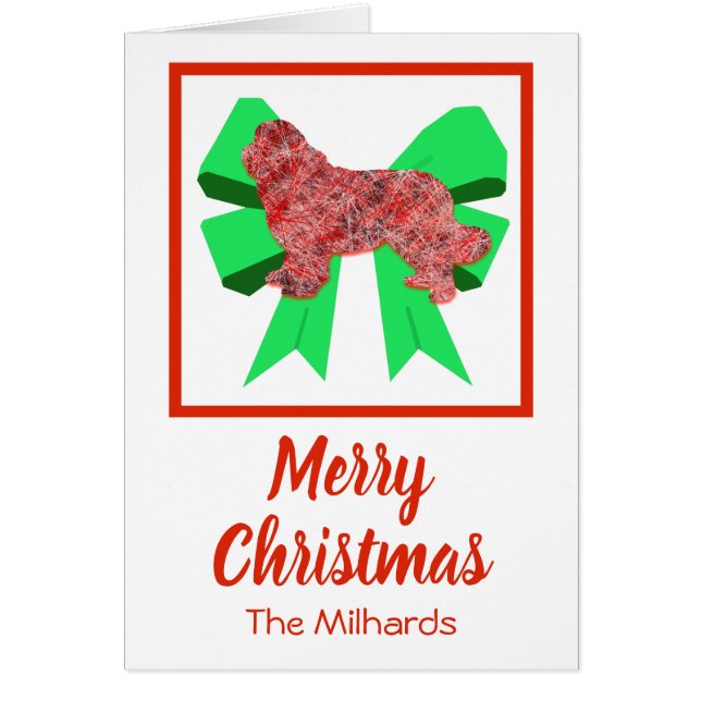 Newfoundland Cute-julkort för Hund och Grönt Hälsningskort (Framsidan)