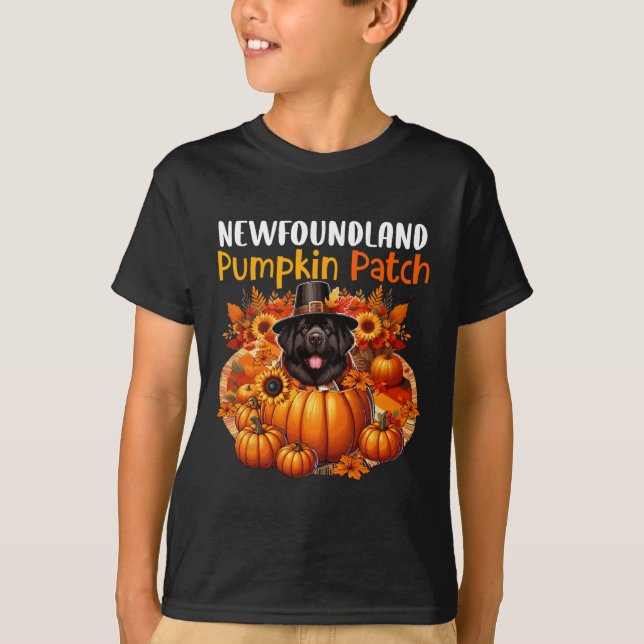 Newfoundland Cute Patch Thanksgiving Pumpkins Fall T Shirt (Framsida)