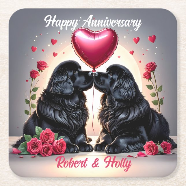 Newfoundland Dog Anniversary Underlägg Papper Kvadrat (Framsidan)