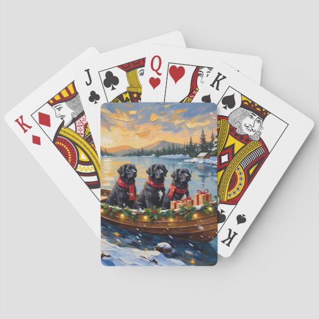 Newfoundland Dog Christmas Boat Holiday Casinokort (Baksidan)