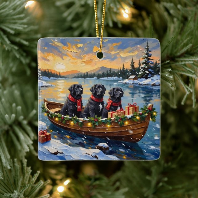 Newfoundland Dog Christmas Boat Holiday Julgransprydnad Keramik (Träd)