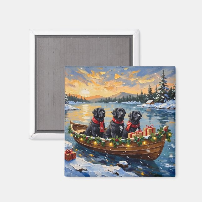 Newfoundland Dog Christmas Boat Holiday Magnet (Front/Back)