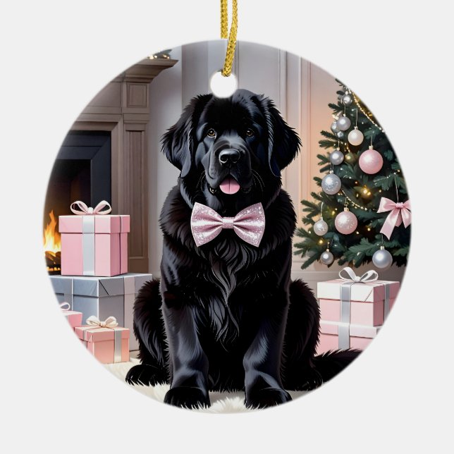 Newfoundland Dog Christmas Julgransprydnad Keramik (Framsidan)