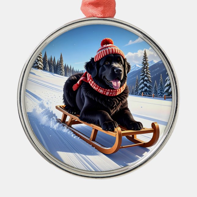 Newfoundland Dog Christmas Julgransprydnad Metall (Framsidan)