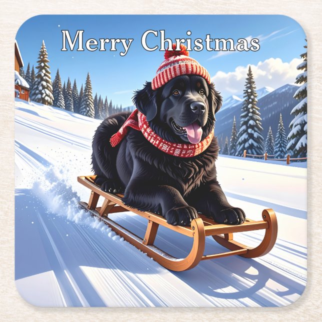 Newfoundland Dog Christmas Underlägg Papper Kvadrat (Framsidan)